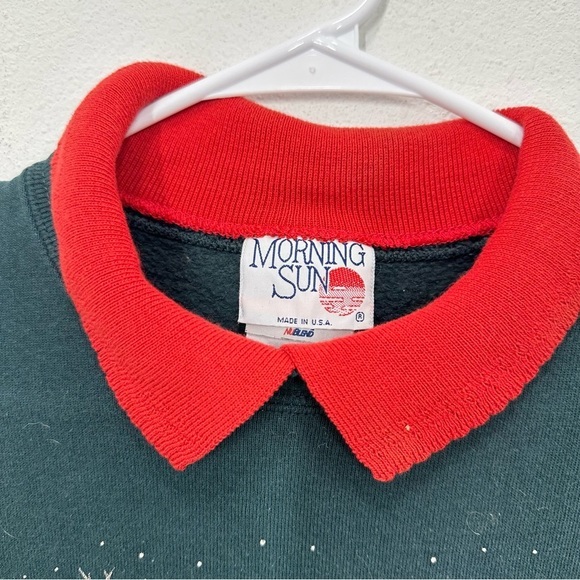 Vintage Red Cardinal Grandma Collared Green Sweatshirt Size Large Birding Winter - Picture 2 of 5